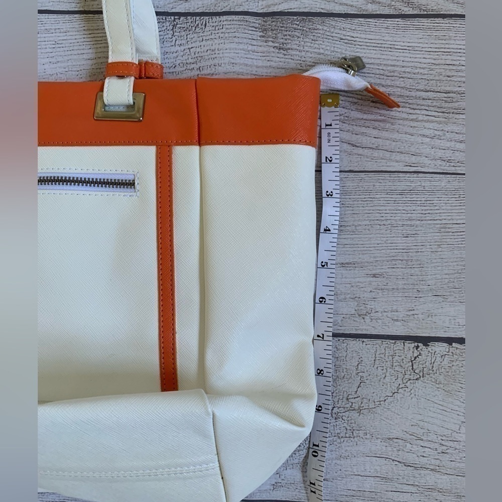 Italian White Tote with Orange Trim Faux Leather - Picture 9 of 9